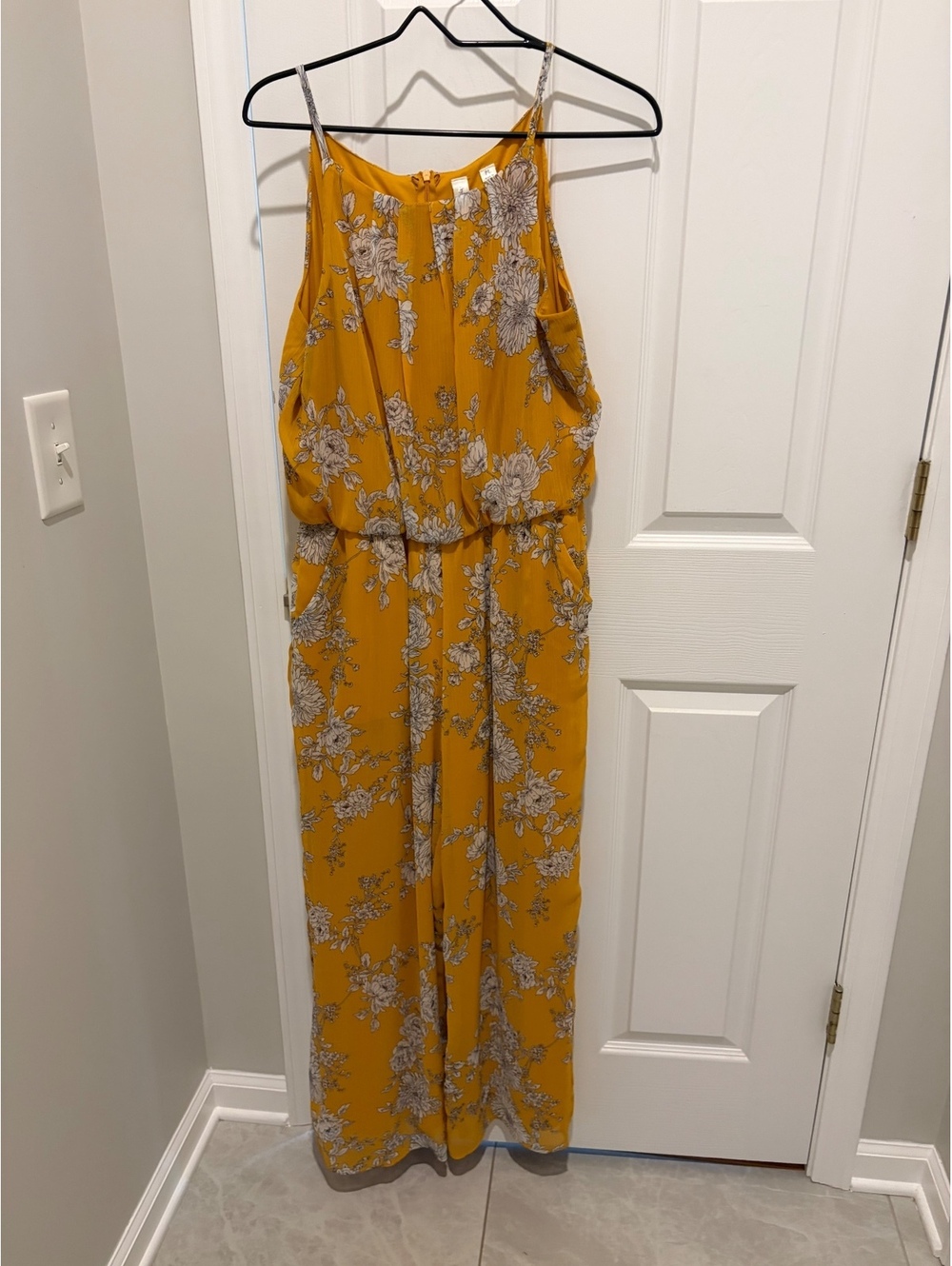 Yellow floral sleeveless jumpsuit - PL